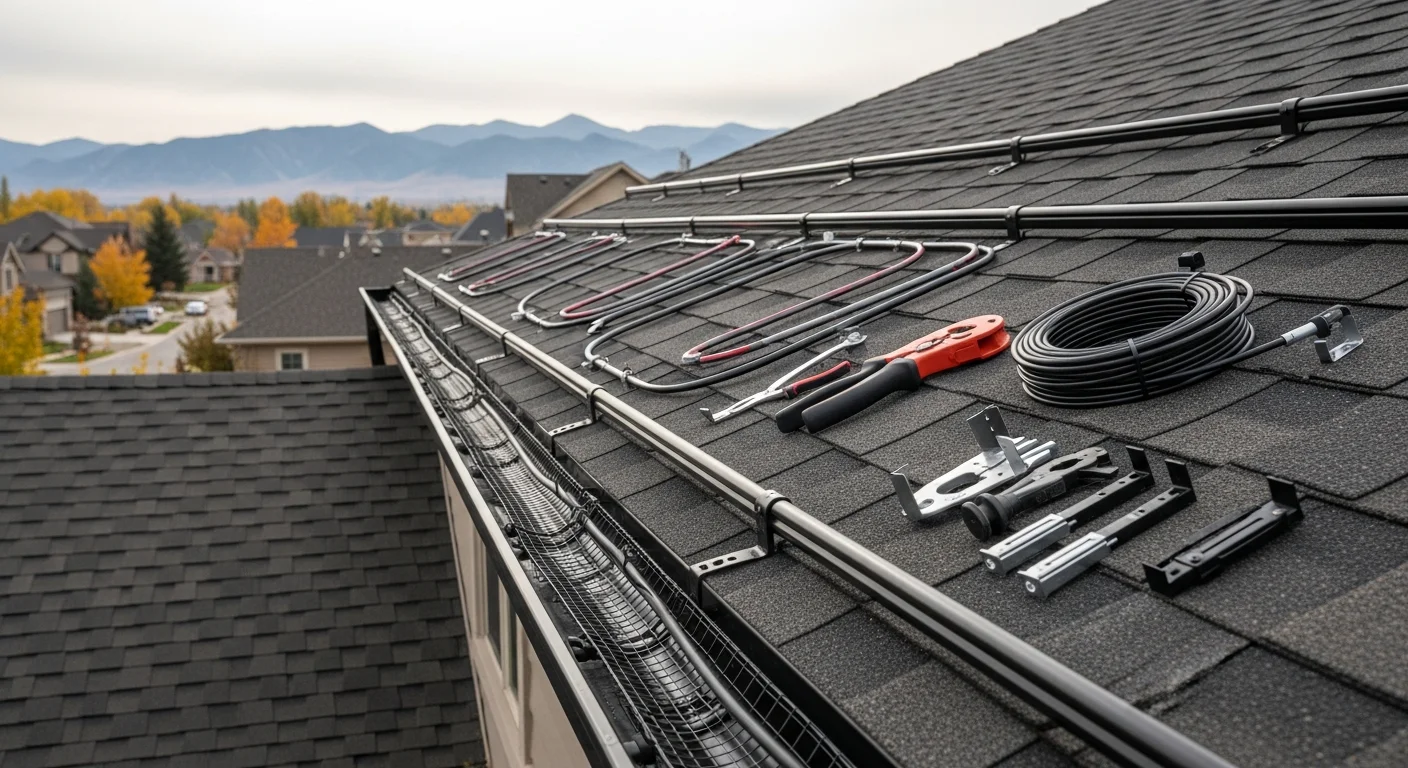Snow bars installed on roof edge to prevent snow and ice buildup
