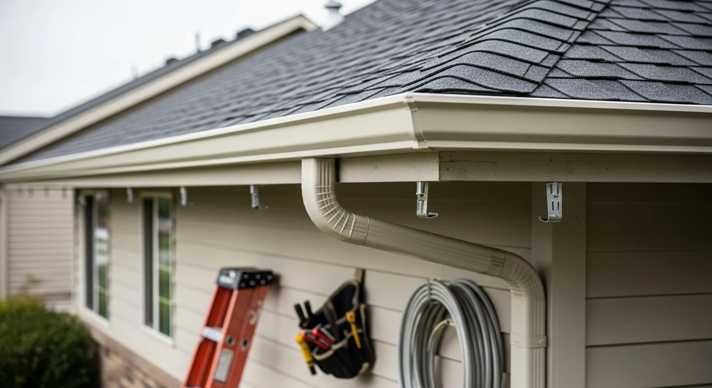 New gutter system installed on residential home exterior