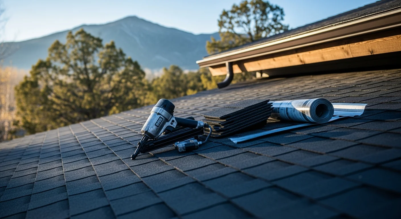 Professional roofer installing shingles on residential home in Durango Colorado