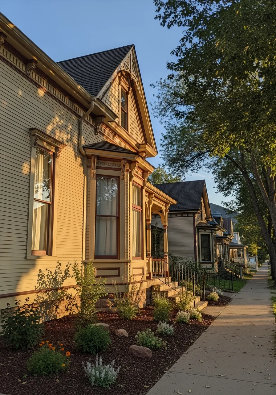 Detail shot of a well-restored Victorian-era home in Durango with period-appropriate trim and landscaping.