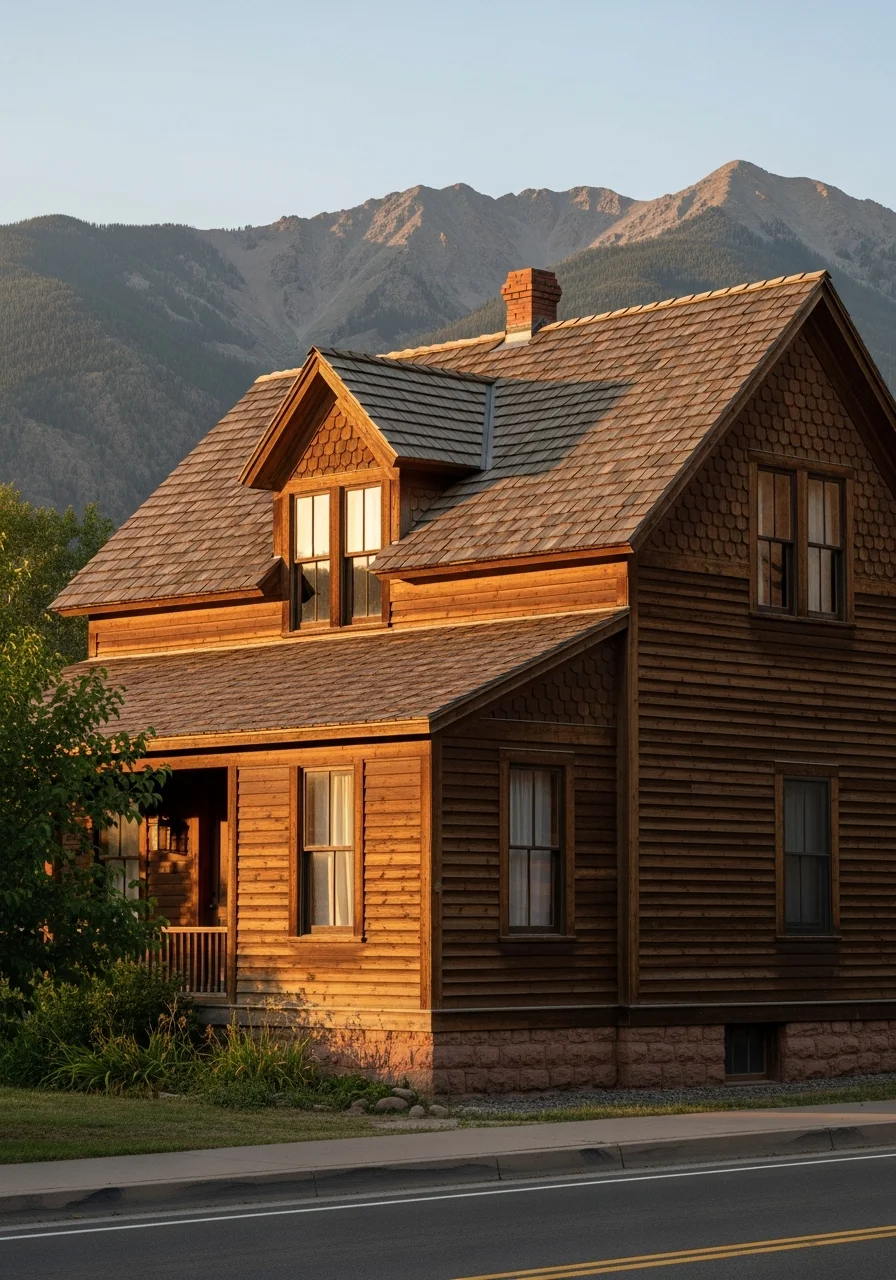 Historic home in Mancos with period details, well-maintained exterior, and mountain scenery.